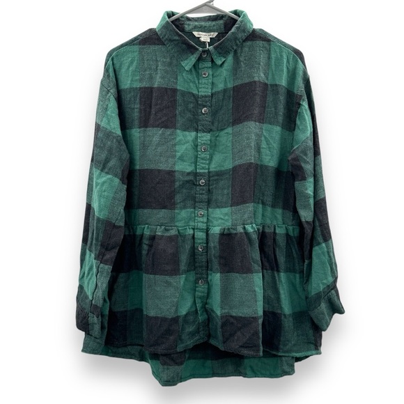 American Eagle Oversized Green & Black Buffalo Plaid Babydoll Flannel Shirt Sz S - Picture 2 of 9